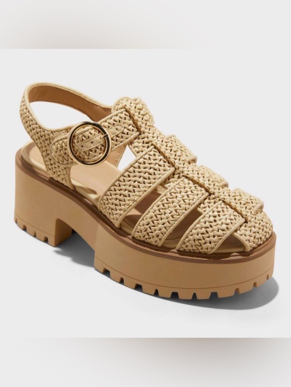 Elide Raffia Fisherman Platform Heels - Wild Fable - tan - new
